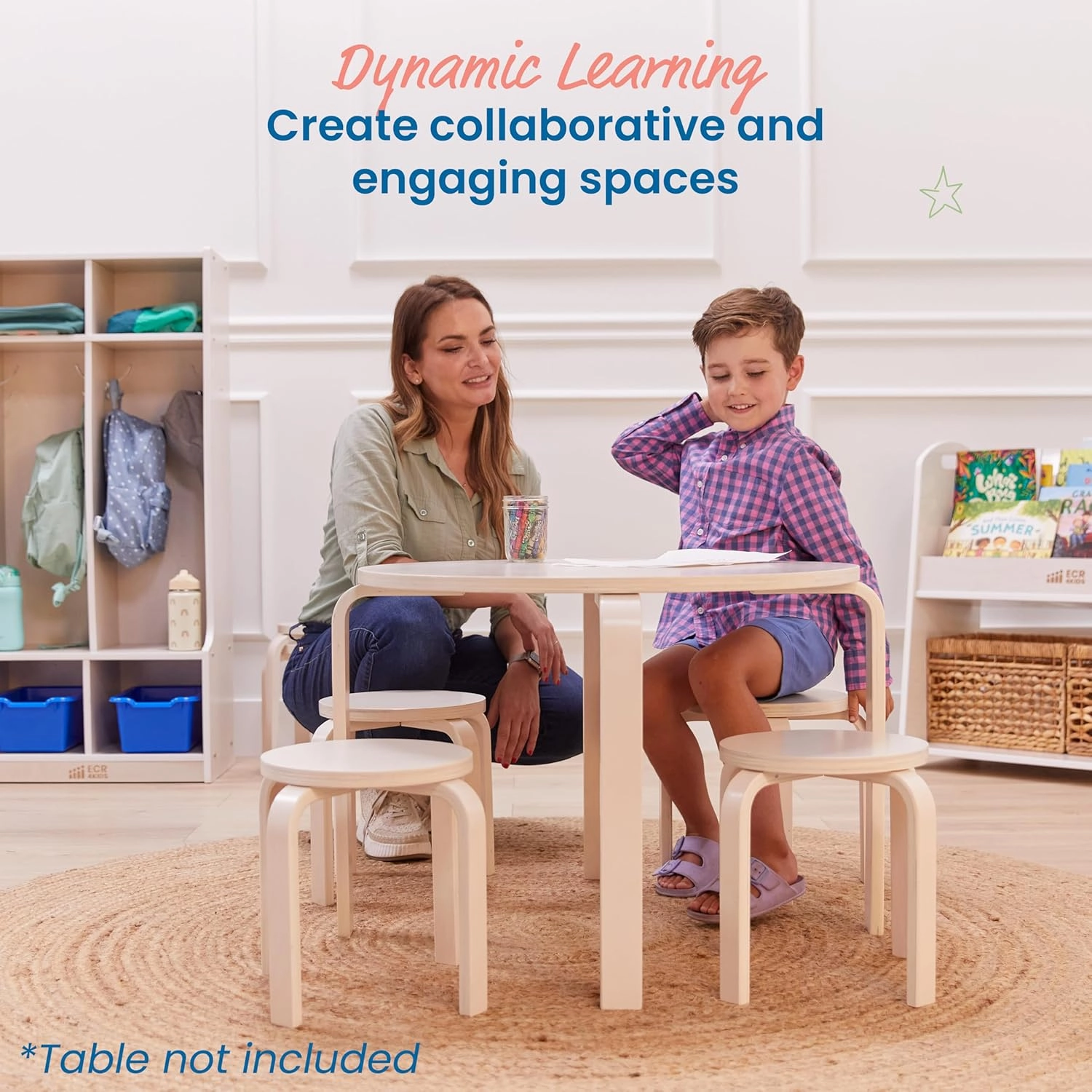 ECR4Kids Bentwood Stackable Stools, Classroom Furniture, White Wash, 6-Piece