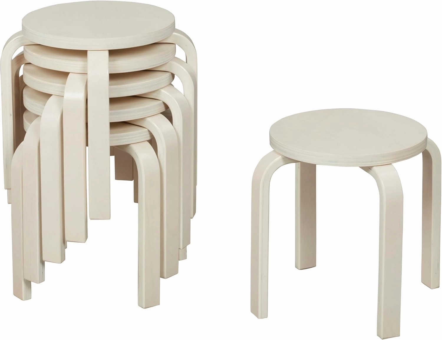 ECR4Kids Bentwood Stackable Stools, Classroom Furniture, White Wash, 6-Piece
