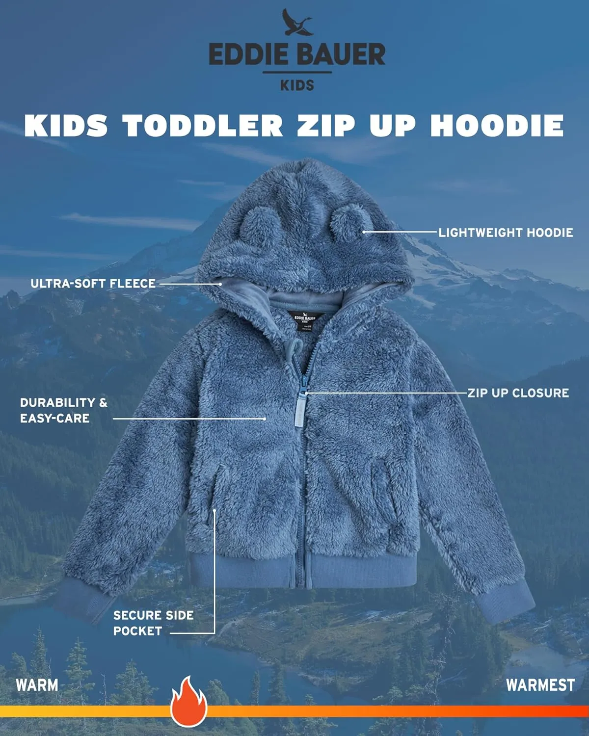 Eddie Bauer Toddler Zip Up Hoodie - Kids' Ultra Soft Sherpa Fleece Hoodie Sweatshirt for Toddler Boys and Girls (2T-4T)