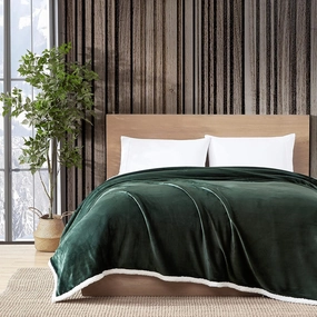 Eddie Bauer - Twin Blanket, Reversible Fleece & Faux Shearling Bedding, Plush Home Decor (Solid Green, Twin)