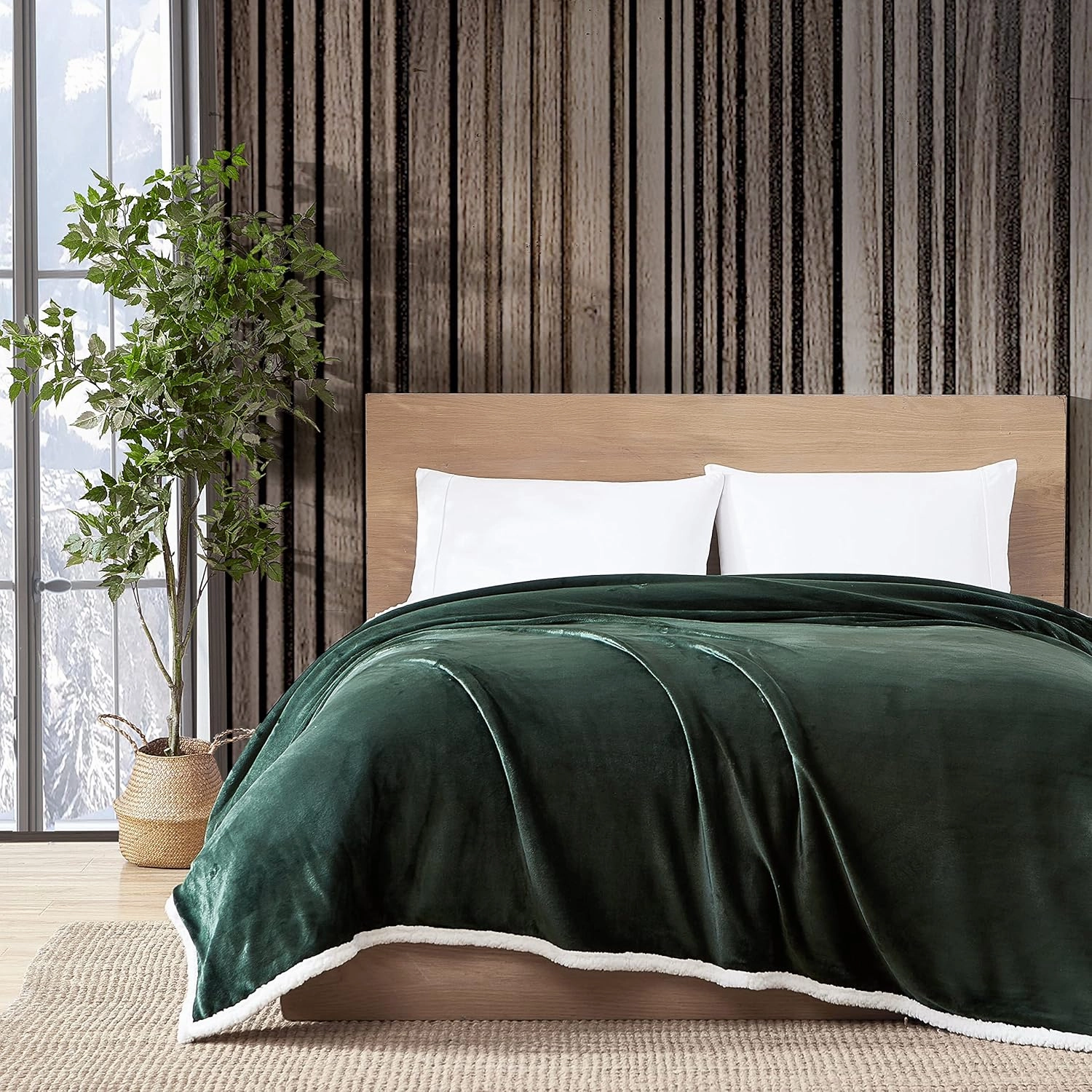 Eddie Bauer - Twin Blanket, Reversible Fleece & Faux Shearling Bedding, Plush Home Decor (Solid Green, Twin)