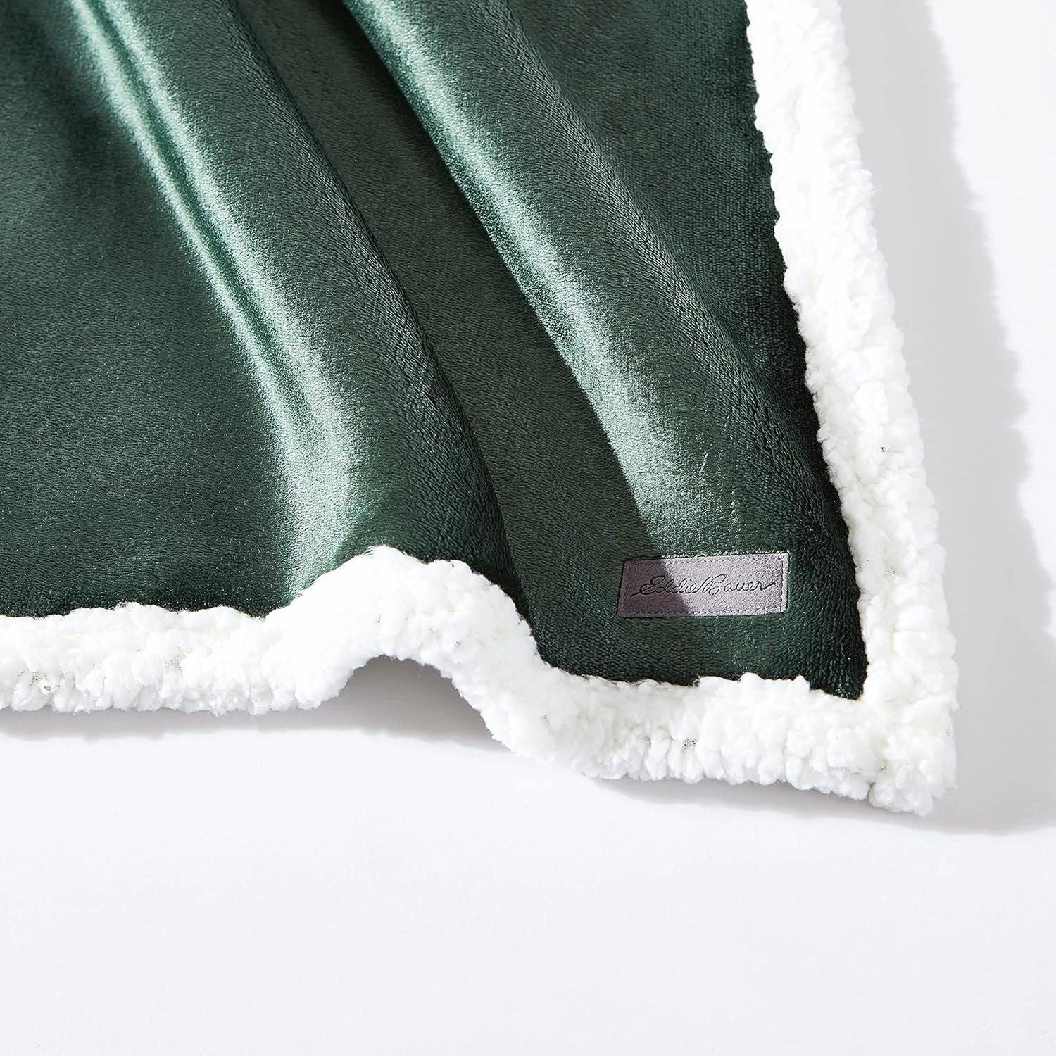Eddie Bauer - Twin Blanket, Reversible Fleece & Faux Shearling Bedding, Plush Home Decor (Solid Green, Twin)