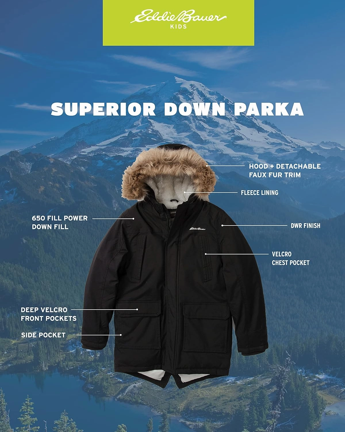 Eddie Bauer Boys' Winter Coat – Waterproof Heavyweight Down Parka Jacket with Faux Fur Hood (3-20)
