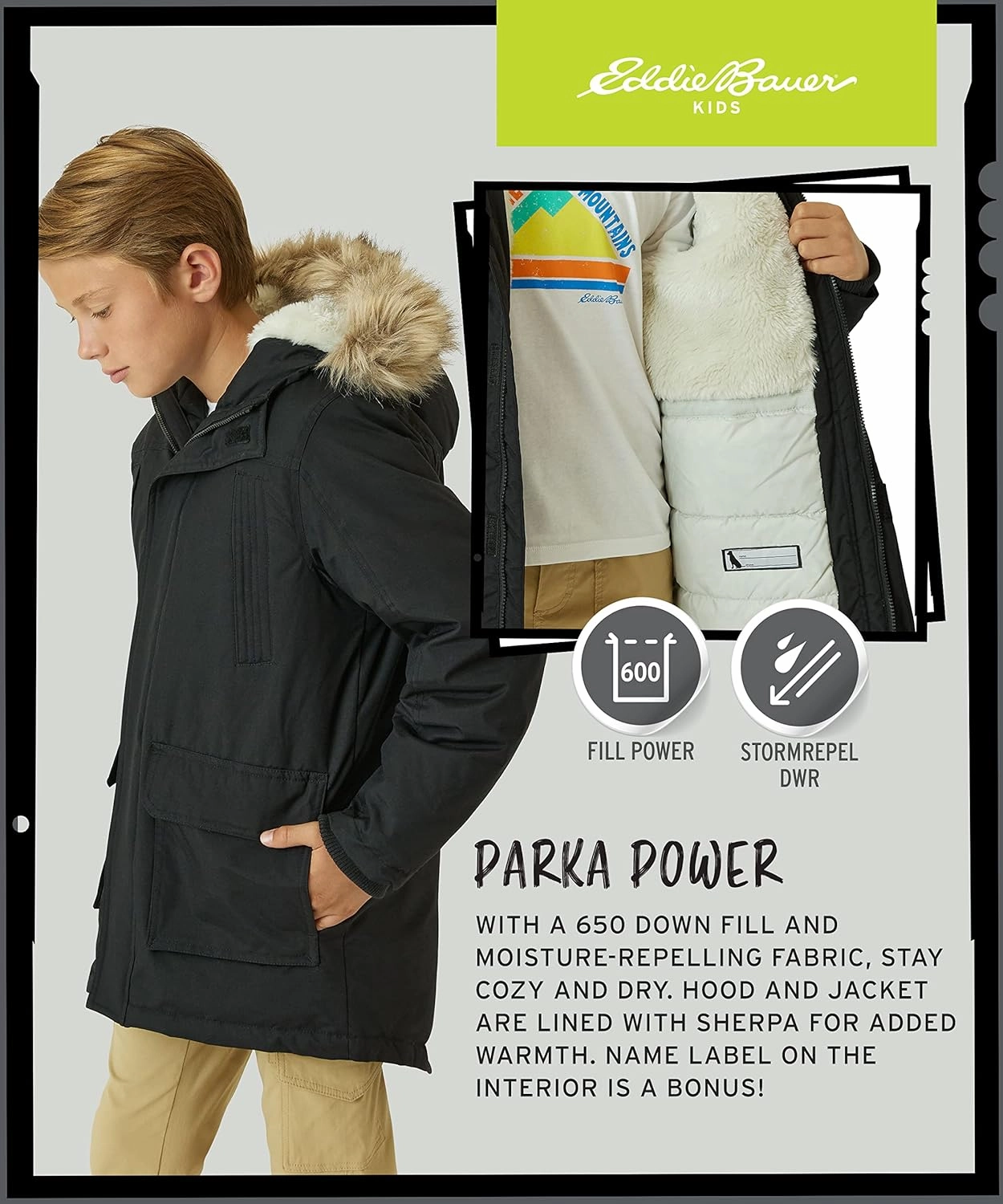 Eddie Bauer Boys' Winter Coat – Waterproof Heavyweight Down Parka Jacket with Faux Fur Hood (3-20)