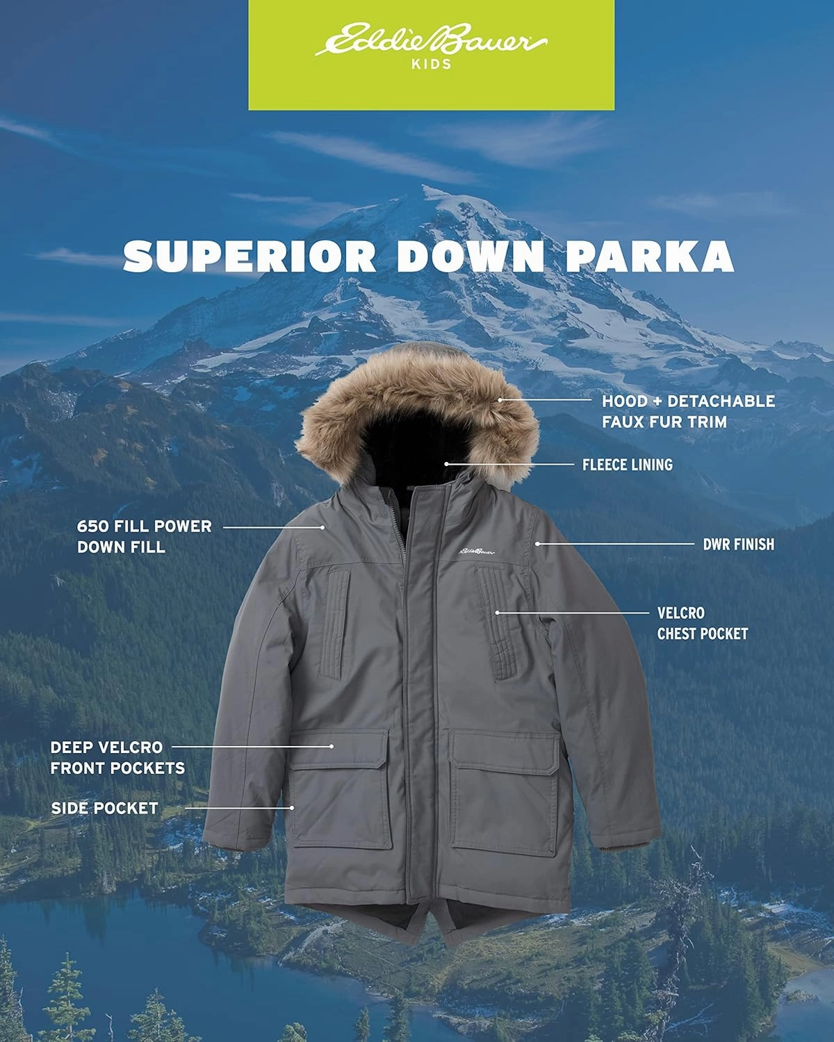 Eddie Bauer Boys' Winter Coat – Waterproof Heavyweight Down Parka Jacket with Faux Fur Hood (3-20)