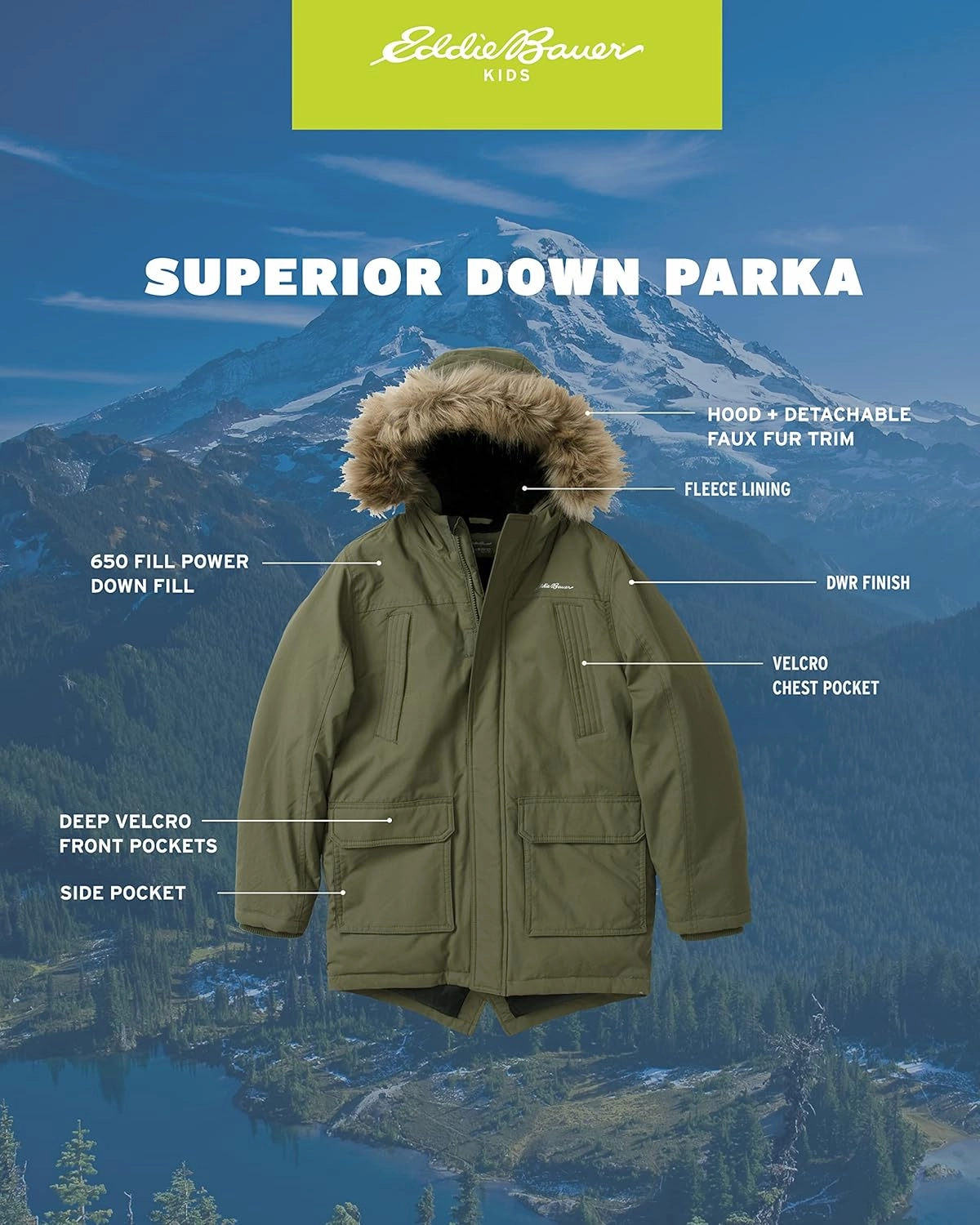 Eddie Bauer Boys' Winter Coat – Waterproof Heavyweight Down Parka Jacket with Faux Fur Hood (3-20)
