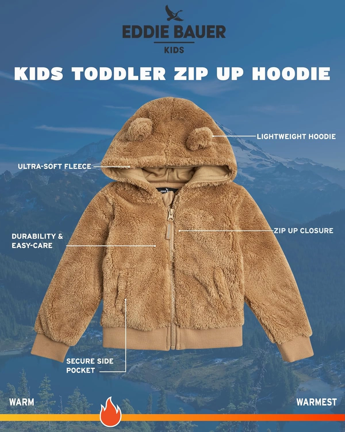 Eddie Bauer Toddler Zip Up Hoodie - Kids' Ultra Soft Sherpa Fleece Hoodie Sweatshirt for Toddler Boys and Girls (2T-4T)