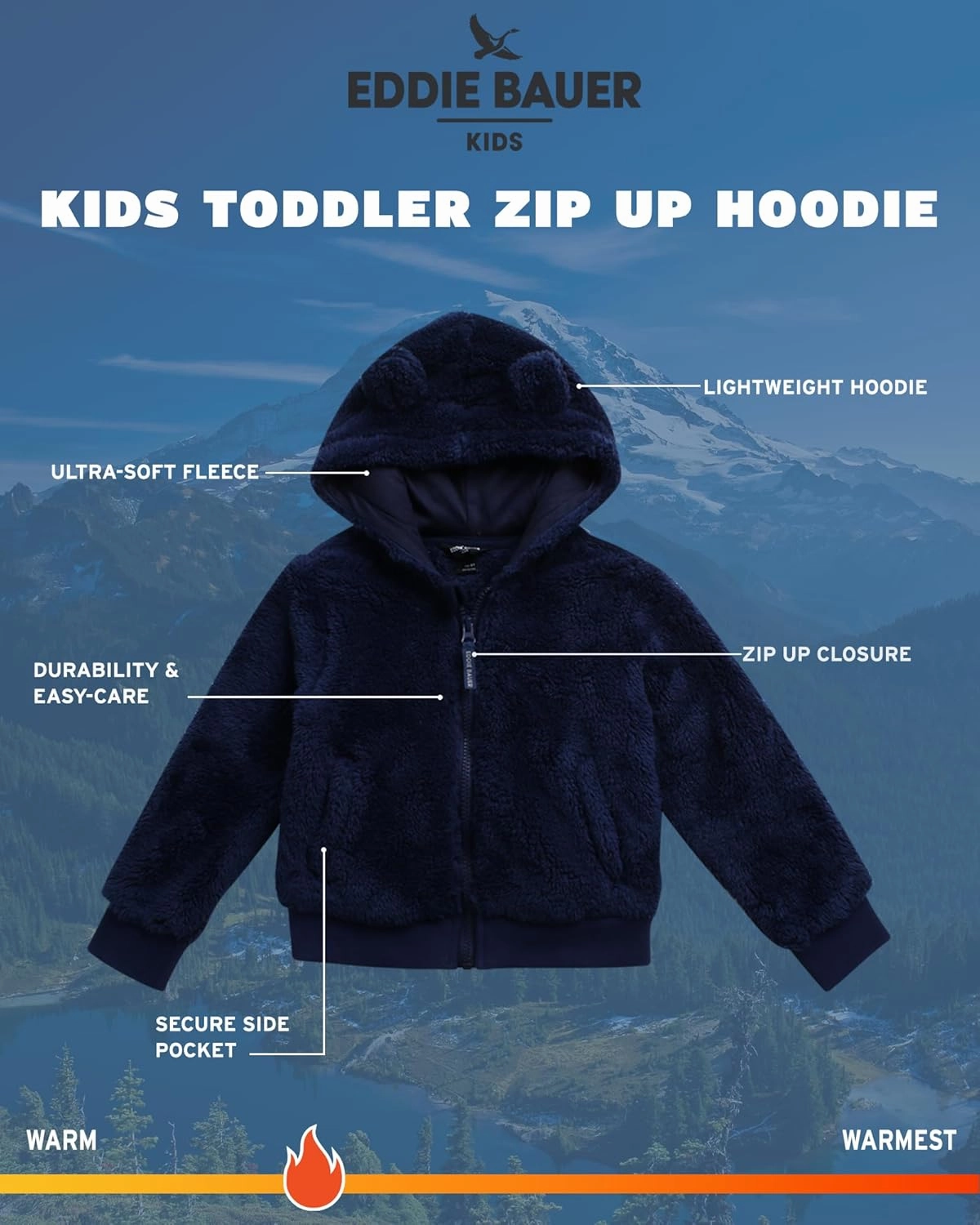 Eddie Bauer Toddler Zip Up Hoodie - Kids' Ultra Soft Sherpa Fleece Hoodie Sweatshirt for Toddler Boys and Girls (2T-4T)