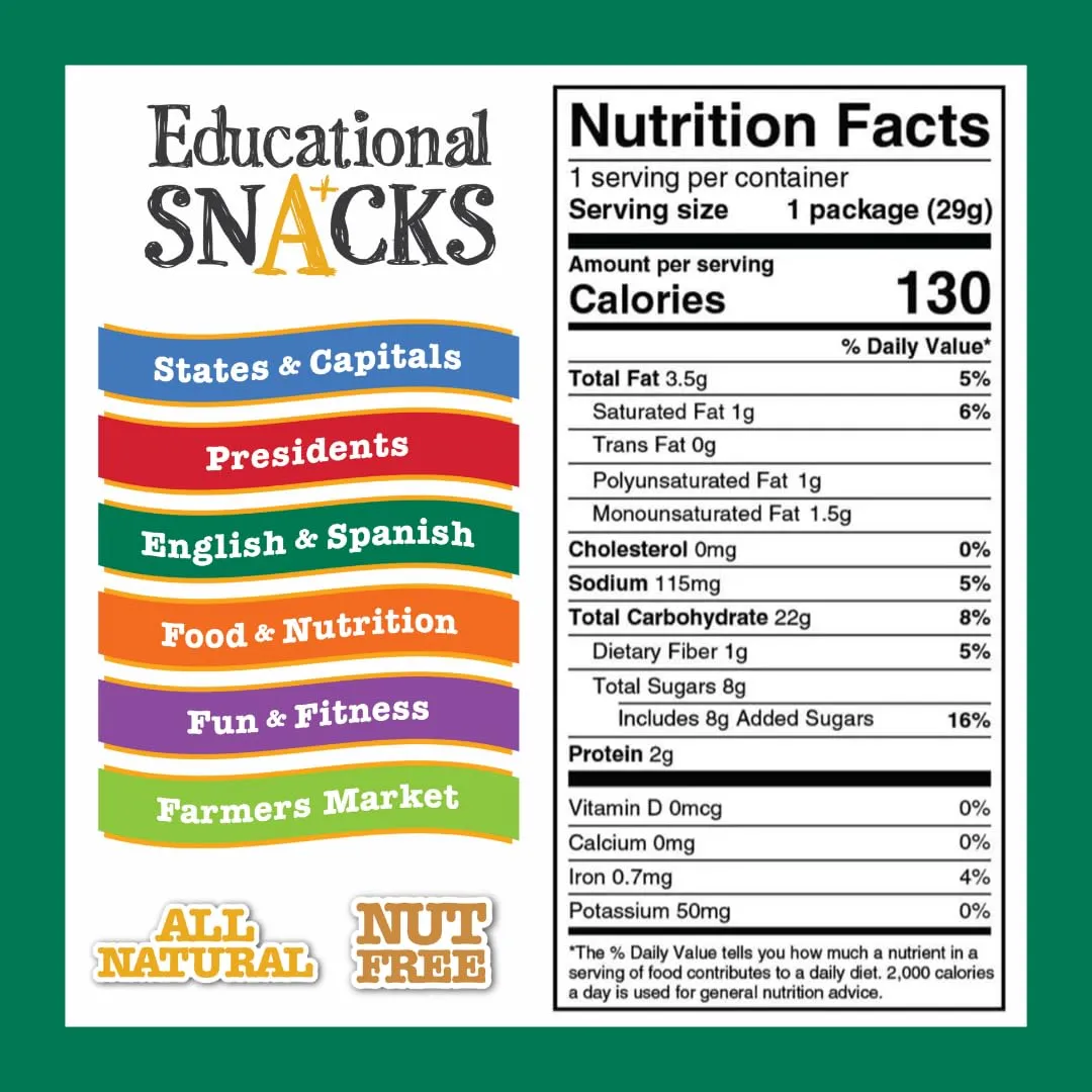 EDUCATIONAL SNACKS – English & Spanish Bilingual Edition | Nut-Free Educational Snacks for Kids | Learn 50  Vocabulary Words & Numbers in Two Languages – Different Mix in Every Bag | 24-Pack for ESL Groups & Family Learning