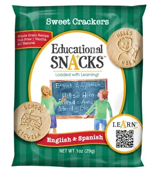 EDUCATIONAL SNACKS – English & Spanish Bilingual Edition | Nut-Free Educational Snacks for Kids | Learn 50  Vocabulary Words & Numbers in Two Languages – Different Mix in Every Bag | 24-Pack for ESL Groups & Family Learning