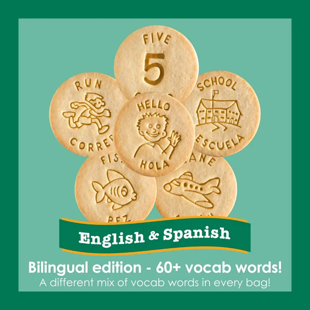EDUCATIONAL SNACKS – English & Spanish Bilingual Edition | Nut-Free Educational Snacks for Kids | Learn 50  Vocabulary Words & Numbers in Two Languages – Different Mix in Every Bag | 24-Pack for ESL Groups & Family Learning