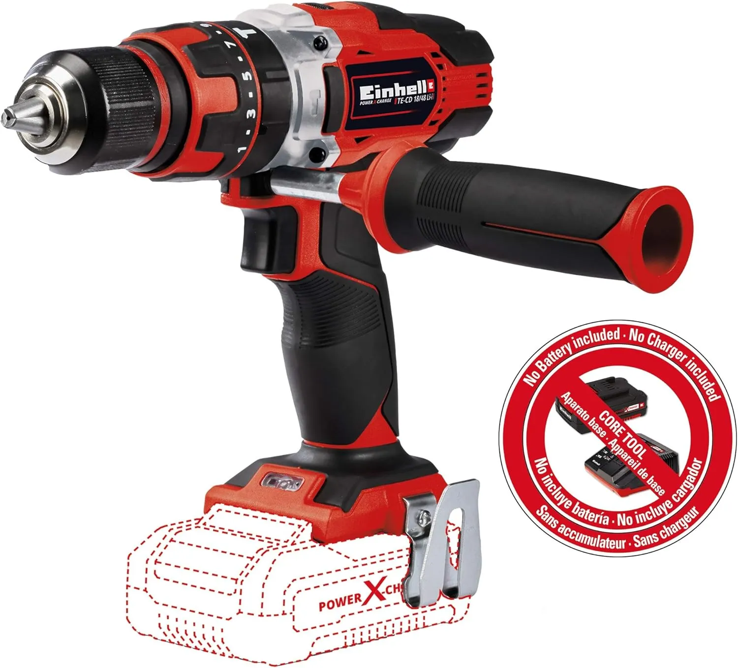 Einhell TE-CD Power X-Change 18-Volt Cordless 1/2-Inch, 390 Inch-Lbs, MAX 1500 RPM, Impact Hammer Drill/Driver w/ 21 1 1 Torque Settings, LED, 2 Speed Gearing, MAX 24000 Blow Rate, Belt Clip