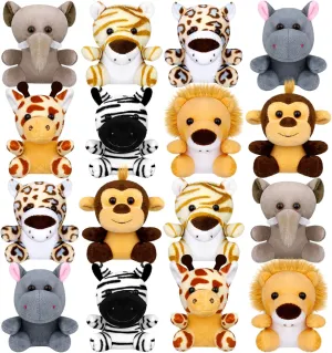Elcoho 16 Pieces Safari Mini Stuffed Jungle Animal Set Small Stuffed Forest Animal 3.75 Inch Animal Keychain Plush Toys for Animal Themed Parties Kids Birthday(Sitting)