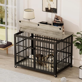 Elegant Style Dog Crate for Secure Comfort, Use as Side Table, Easy Assembly, Grey, 43.3''W x 29.9''D x 33.5''H