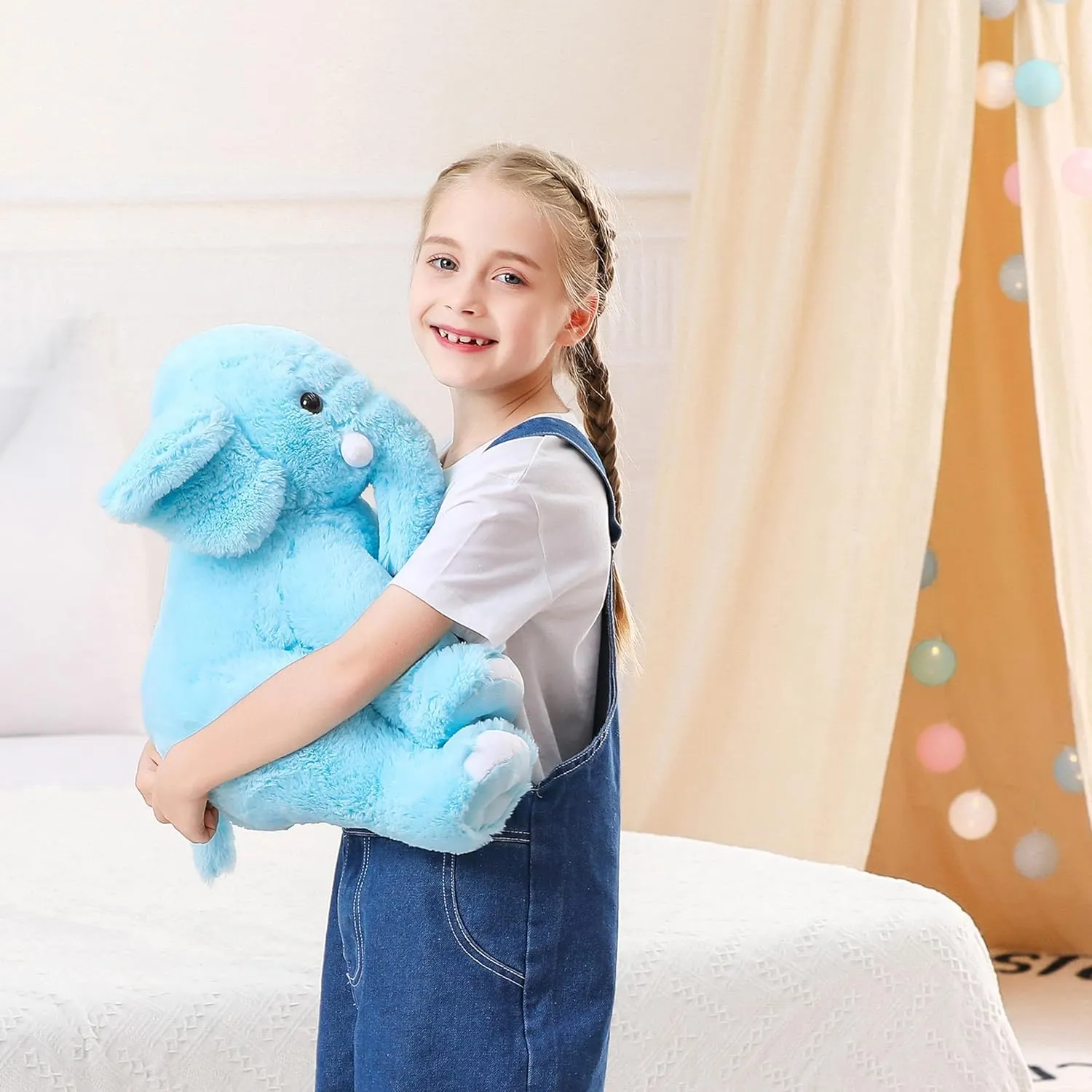 Elephant Weighted Stuffed Animals 5 lbs 16 inches Blue, Large Weighted Elephant Plushie Cuddly Pillow Gift for Kids & Adults