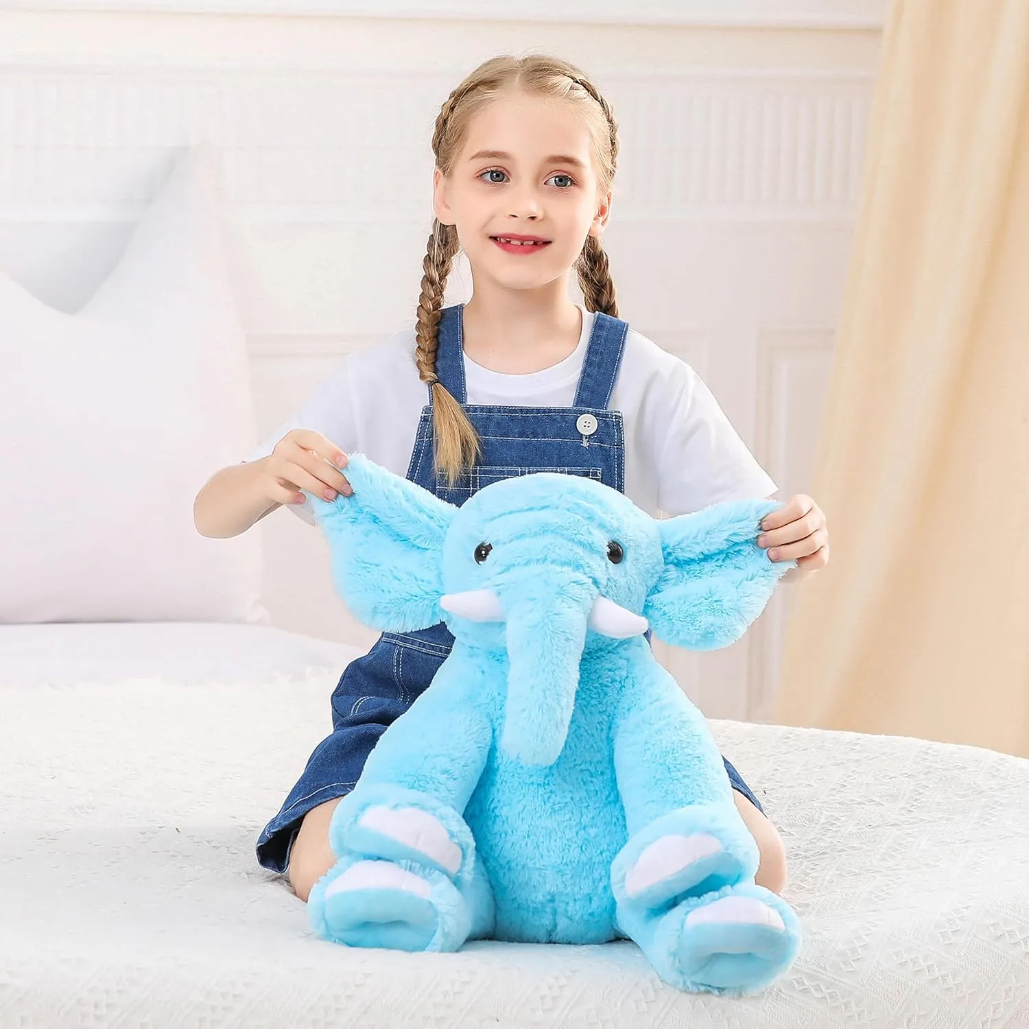 Elephant Weighted Stuffed Animals 5 lbs 16 inches Blue, Large Weighted Elephant Plushie Cuddly Pillow Gift for Kids & Adults