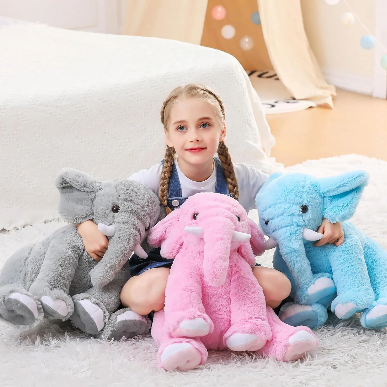 Elephant Weighted Stuffed Animals 5 lbs 16 inches Blue, Large Weighted Elephant Plushie Cuddly Pillow Gift for Kids & Adults
