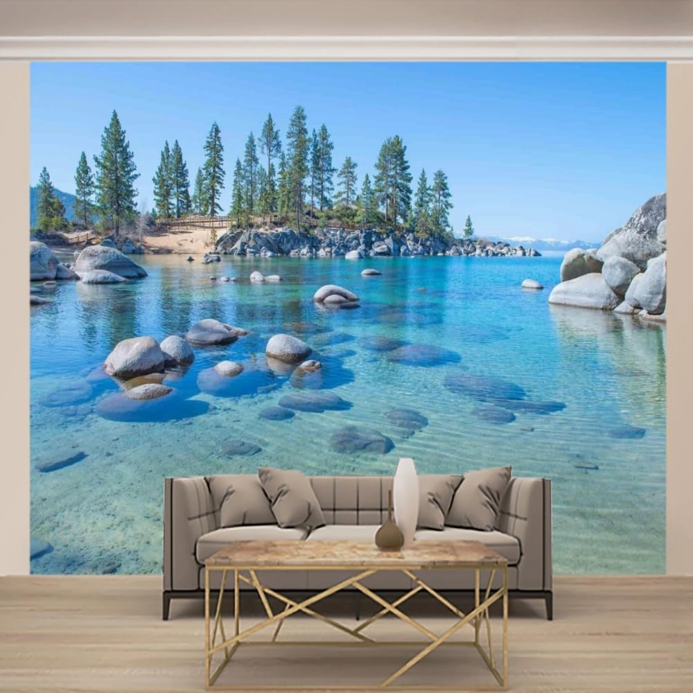 ELGADO Ocean Scenery 3D Wall Decal, Alpine Rocks Wall Mural,Removable Large Self Adhesive Wall Sticker-Peel and Stick Wallpapers,Fadeless Odorless for Home Decor,157.5" W x110.3 H