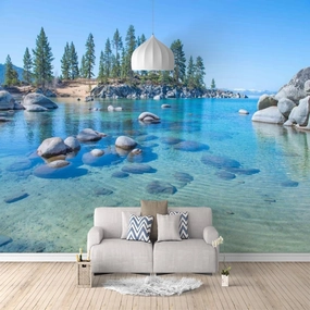 ELGADO Ocean Scenery 3D Wall Decal, Alpine Rocks Wall Mural,Removable Large Self Adhesive Wall Sticker-Peel and Stick Wallpapers,Fadeless Odorless for Home Decor,157.5" W x110.3 H