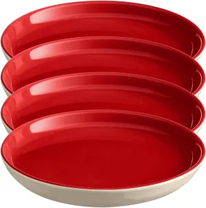 Emile Henry EVERYDAY COLLECTION Ceramic 8" Salad|Dessert Plate Set of 4,Rouge & Cream