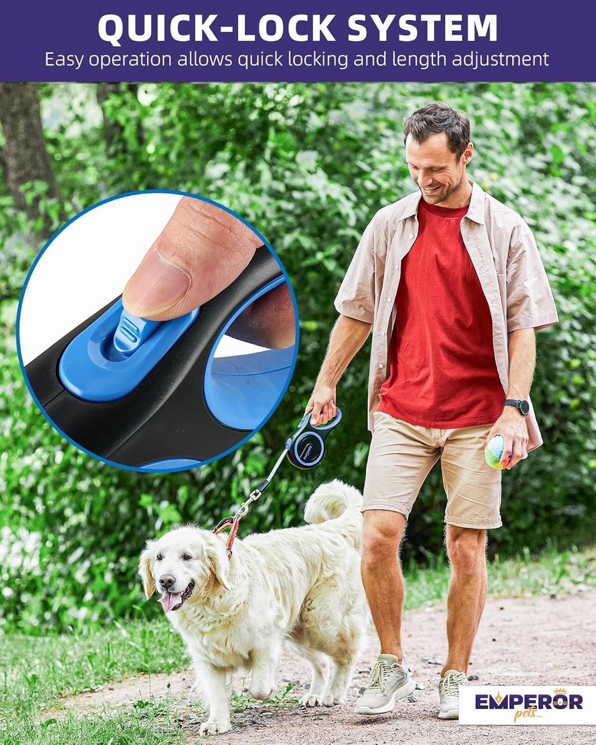 Emperor Pets 26 ft Retractable Leash Large Dogs - Up to 110lb, Heavy Duty Retractable 26 ft Leashes for Large Breed Medium Dogs -BL26