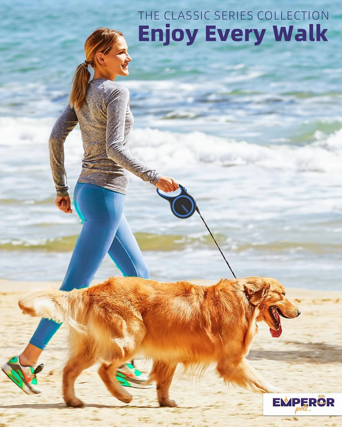 Emperor Pets 26 ft Retractable Leash Large Dogs - Up to 110lb, Heavy Duty Retractable 26 ft Leashes for Large Breed Medium Dogs -BL26