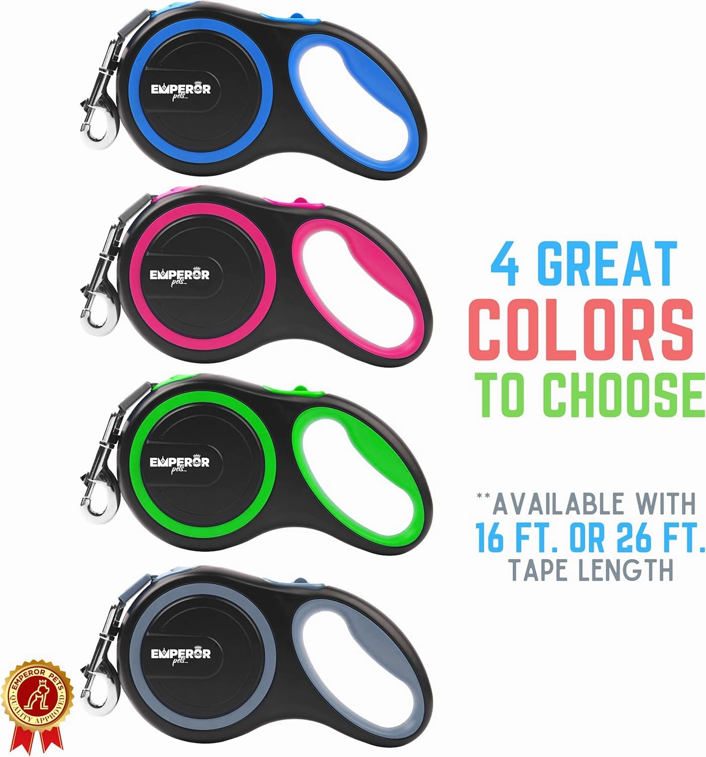 Emperor Pets 26 ft Retractable Leash Large Dogs - Up to 110lb, Heavy Duty Retractable 26 ft Leashes for Large Breed Medium Dogs -BL26