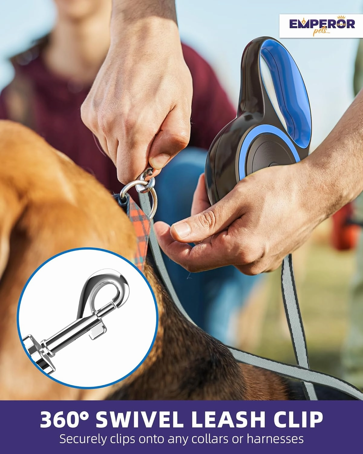 Emperor Pets 26 ft Retractable Leash Large Dogs - Up to 110lb, Heavy Duty Retractable 26 ft Leashes for Large Breed Medium Dogs -BL26