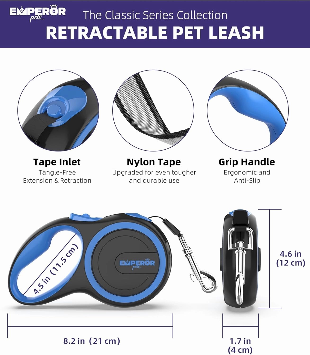 Emperor Pets 26 ft Retractable Leash Large Dogs - Up to 110lb, Heavy Duty Retractable 26 ft Leashes for Large Breed Medium Dogs -BL26