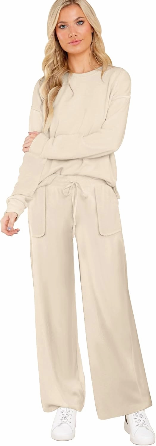 ETCYY NEW Lounge Sets for Women 2 Piece Outfits with Side Split Sweatshirt Tops and Wide Leg Sweatpants