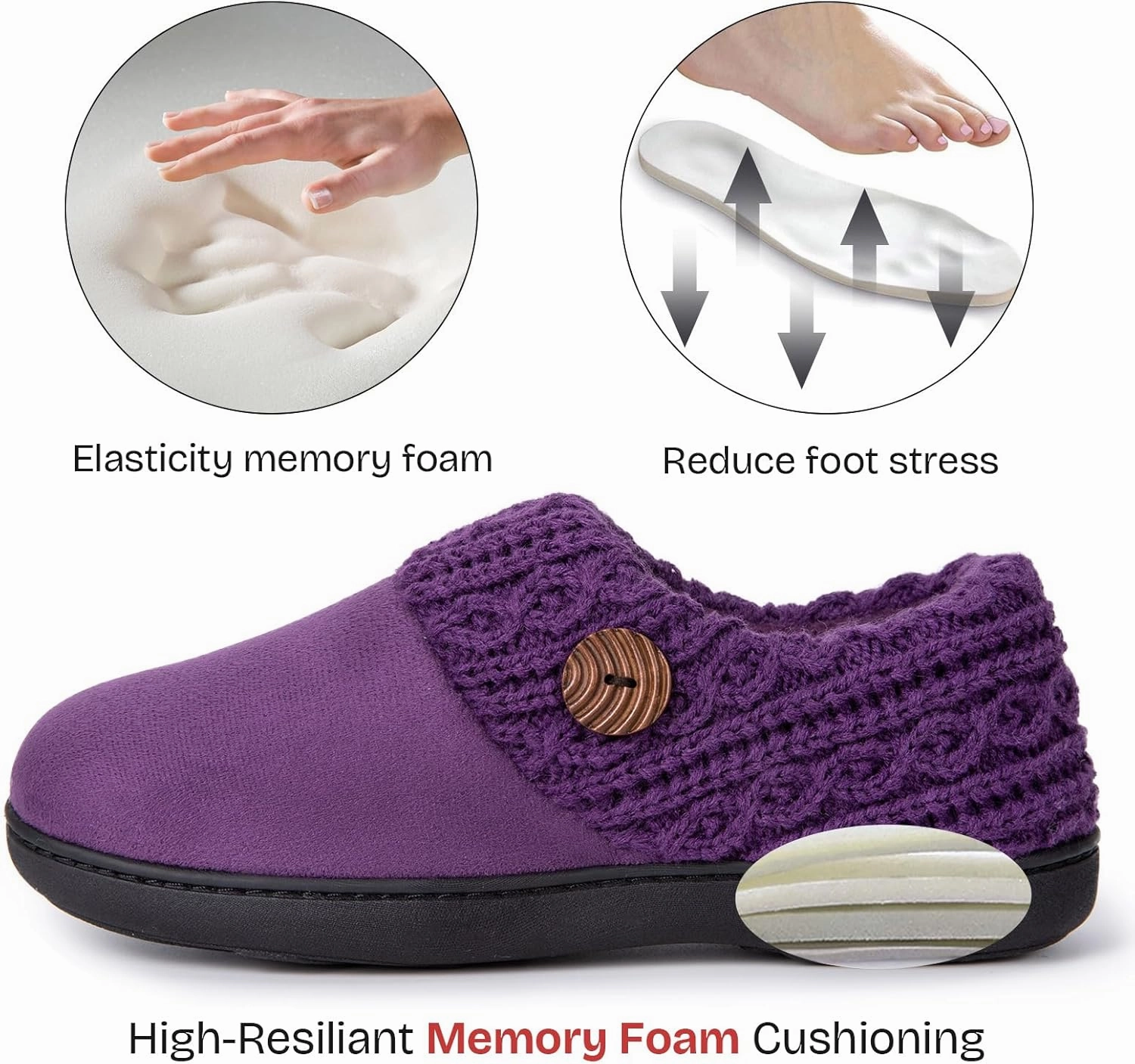 EverFoams Women's Microsuede Slippers Warm Comfy Memory Foam Indoor House Shoes with Knit Collar