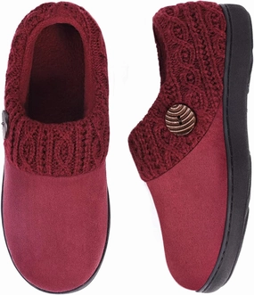 EverFoams Women's Microsuede Slippers Warm Comfy Memory Foam Indoor House Shoes with Knit Collar