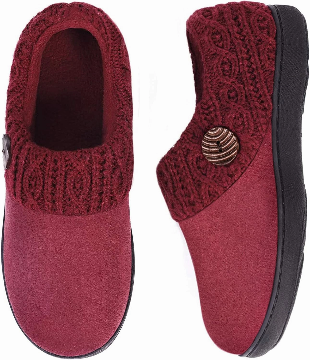 EverFoams Women's Microsuede Slippers Warm Comfy Memory Foam Indoor House Shoes with Knit Collar