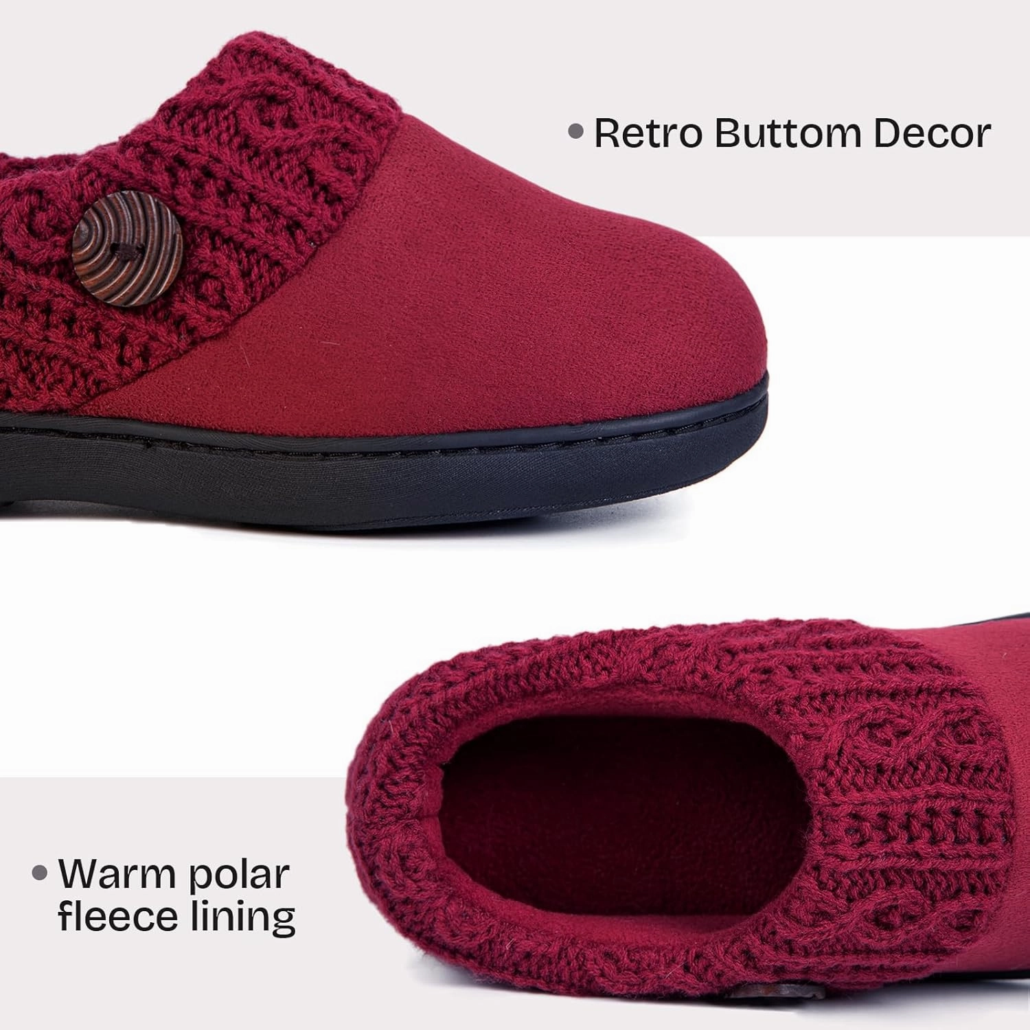 EverFoams Women's Microsuede Slippers Warm Comfy Memory Foam Indoor House Shoes with Knit Collar
