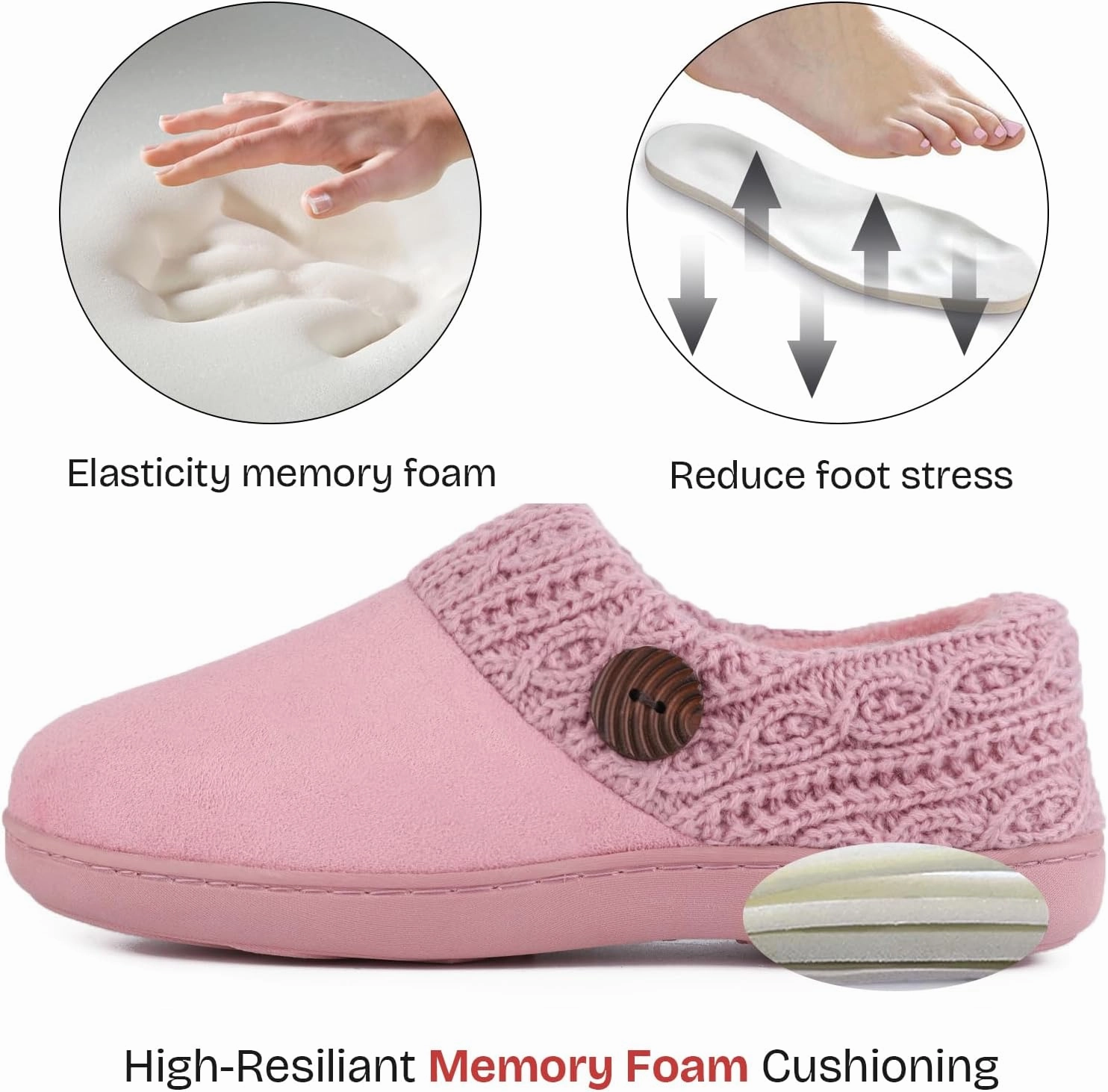 EverFoams Women's Microsuede Slippers Warm Comfy Memory Foam Indoor House Shoes with Knit Collar