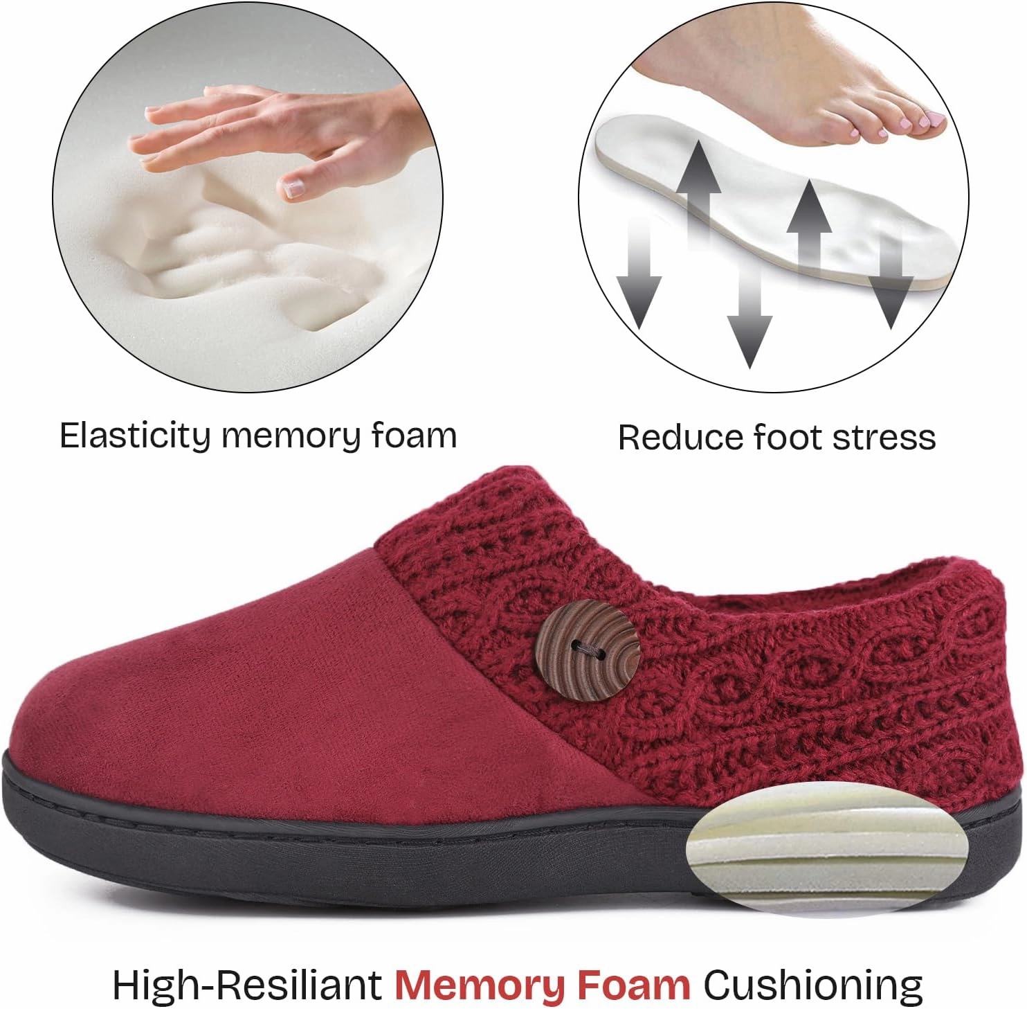 EverFoams Women's Microsuede Slippers Warm Comfy Memory Foam Indoor House Shoes with Knit Collar