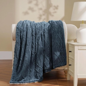 EVERGRACE Classic Cable Jacquard Sherpa Fleece Throw Blanket for Couch, Soft Cozy Fuzzy Plush Blankets for All Seasons, Reversible Thick Warm Blanket for Bed, Sofa, Living Room, Stormy Blue, 50" x 60"