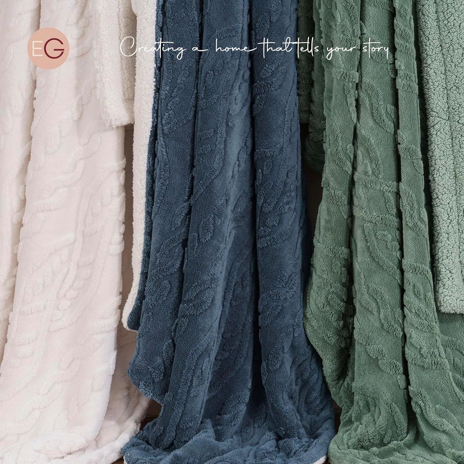EVERGRACE Classic Cable Jacquard Sherpa Fleece Throw Blanket for Couch, Soft Cozy Fuzzy Plush Blankets for All Seasons, Reversible Thick Warm Blanket for Bed, Sofa, Living Room, Stormy Blue, 50" x 60"