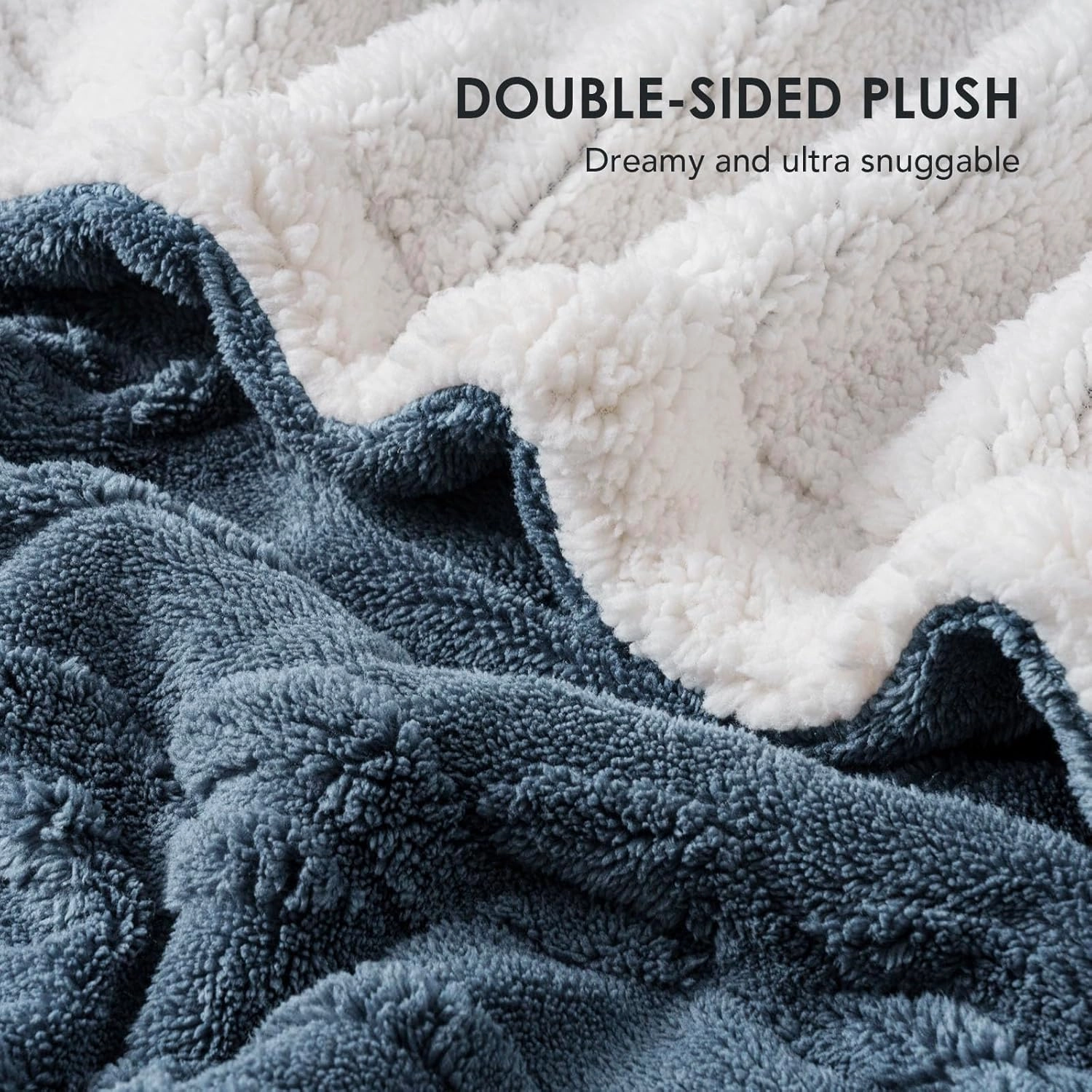 EVERGRACE Classic Cable Jacquard Sherpa Fleece Throw Blanket for Couch, Soft Cozy Fuzzy Plush Blankets for All Seasons, Reversible Thick Warm Blanket for Bed, Sofa, Living Room, Stormy Blue, 50" x 60"