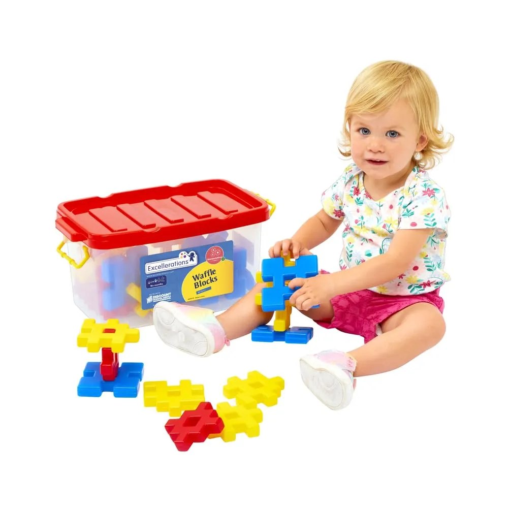Excellerations Construction Toys, STEM Building Toys, Blocks, 3-3/4 inches L x 3/4 inches W x 3-3/4 inches H, Builders, Connection Toys, Ages 18 Months and up, Preschool