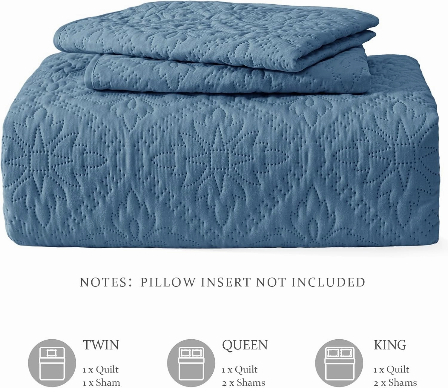 Exclusivo Mezcla King Quilt Bedding Set, Lightweight Soft Bedspreads Coverlets with 2 Pillow Shams, Modern Bluish Grey Oversized Quilts King Size for All Seasons