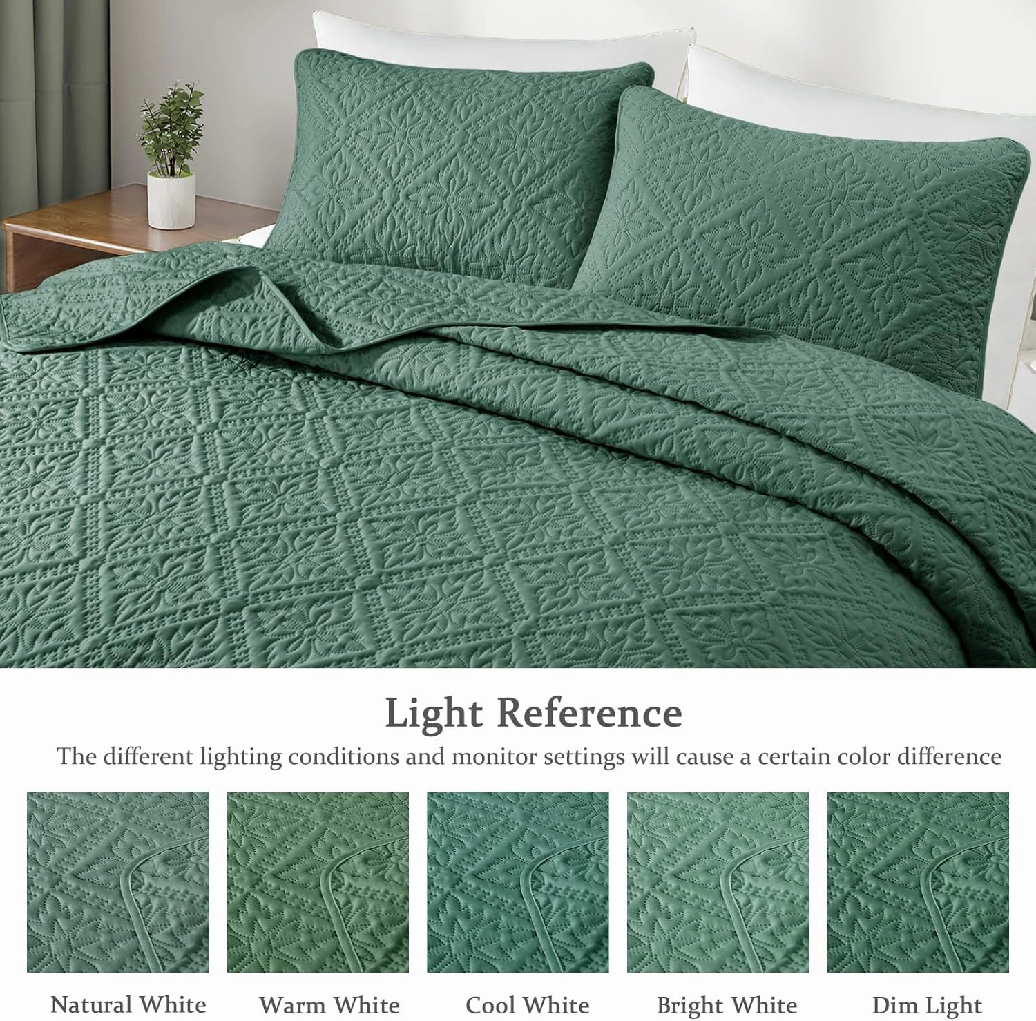 Exclusivo Mezcla King Quilt Bedding Set, Lightweight Soft Bedspreads Coverlets with 2 Pillow Shams, Modern Green Oversized Quilts King Size for All Seasons