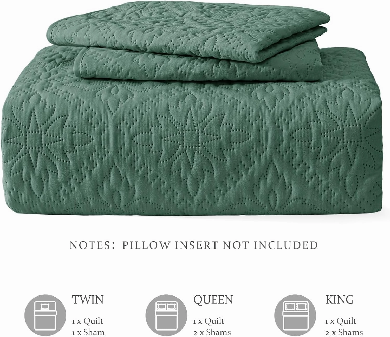 Exclusivo Mezcla King Quilt Bedding Set, Lightweight Soft Bedspreads Coverlets with 2 Pillow Shams, Modern Green Oversized Quilts King Size for All Seasons
