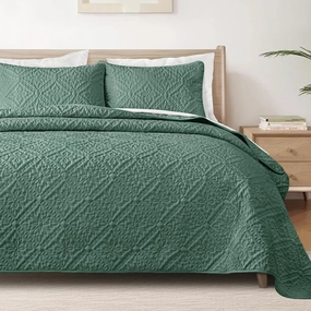 Exclusivo Mezcla King Quilt Bedding Set, Lightweight Soft Bedspreads Coverlets with 2 Pillow Shams, Modern Green Oversized Quilts King Size for All Seasons
