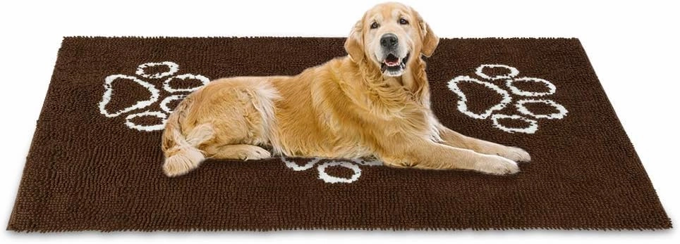 EXPAWLORER Dog Door Mat for Muddy Paws - Highly Absorbent Microfiber Rug, Soft Chenille Runner Indoor Outdoor Floor, Non-Slip Large Pet Paw Cleaning Washable Mud Mat for Bathroom, Brown