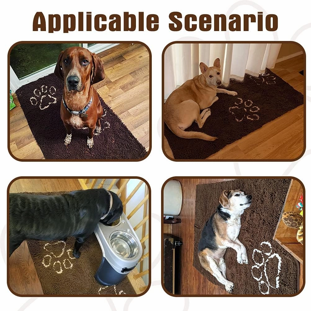 EXPAWLORER Dog Door Mat for Muddy Paws - Highly Absorbent Microfiber Rug, Soft Chenille Runner Indoor Outdoor Floor, Non-Slip Large Pet Paw Cleaning Washable Mud Mat for Bathroom, Brown