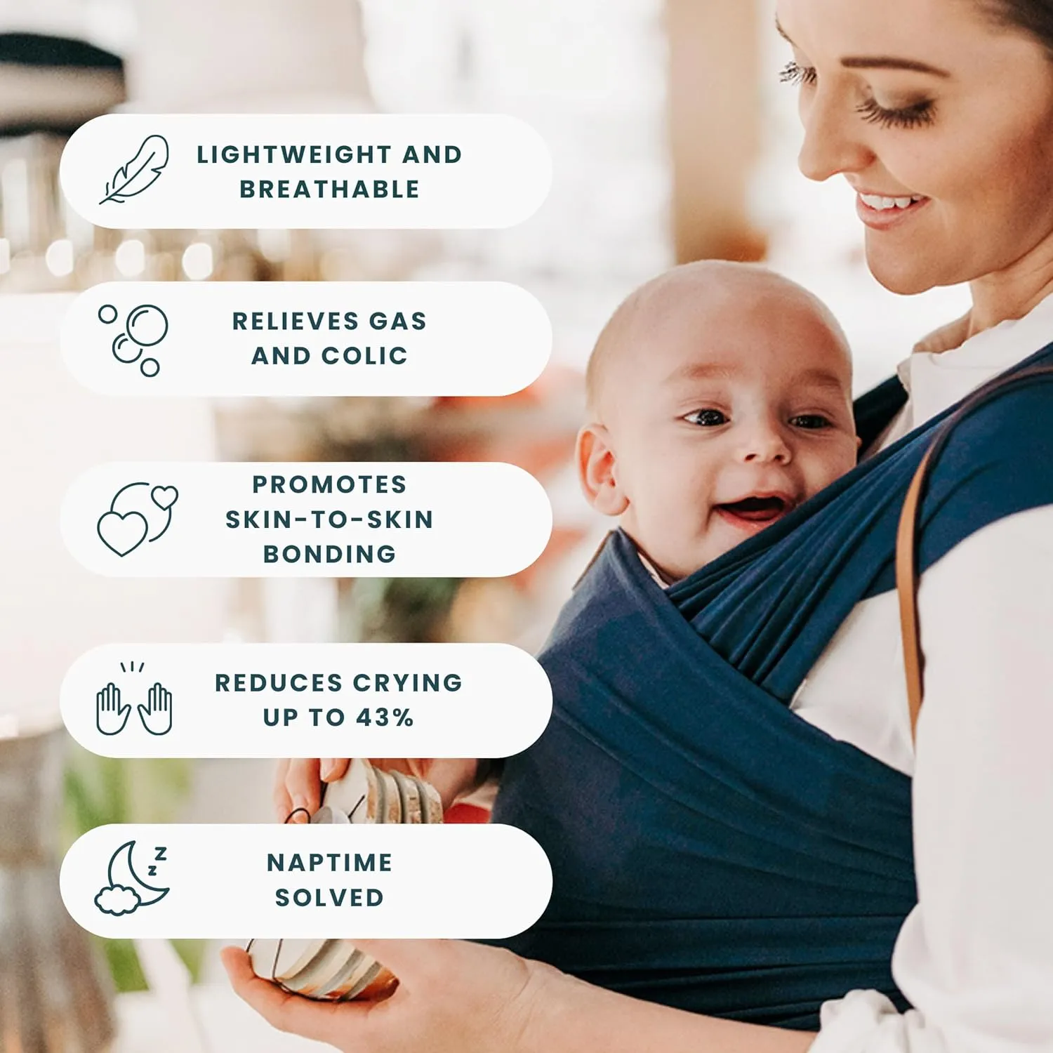 Ezra Baby Wrap - Lightweight Baby Carrier - Harbor Blue -Best Baby Wrap for Newborns 0-18 Months - 100% Tencel Modal, Comfortable, Simple, and Hands-Free Babywearing Wraps