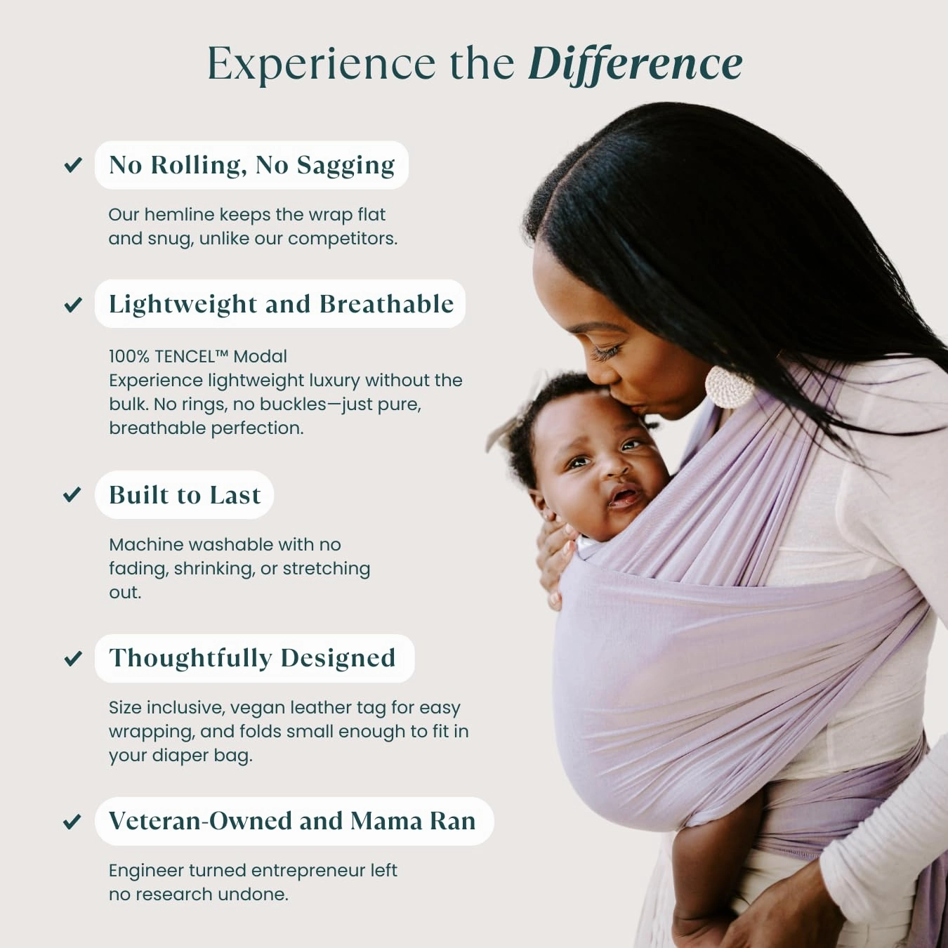 Ezra Baby Wrap - Lightweight Baby Carrier - Lavender Grey - Best Baby Wrap for Newborns 0-18 Months - 100% Tencel Modal, Comfortable, Simple, and Hands-Free Babywearing Wraps