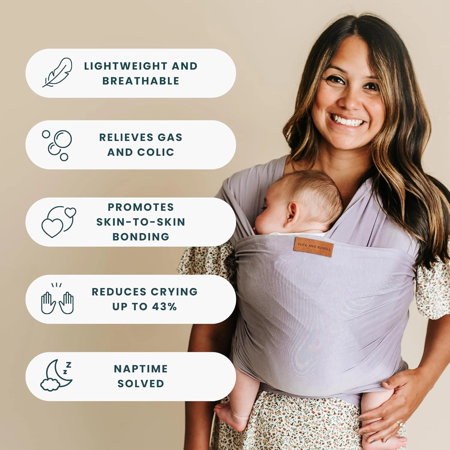 Ezra Baby Wrap - Lightweight Baby Carrier - Lavender Grey - Best Baby Wrap for Newborns 0-18 Months - 100% Tencel Modal, Comfortable, Simple, and Hands-Free Babywearing Wraps