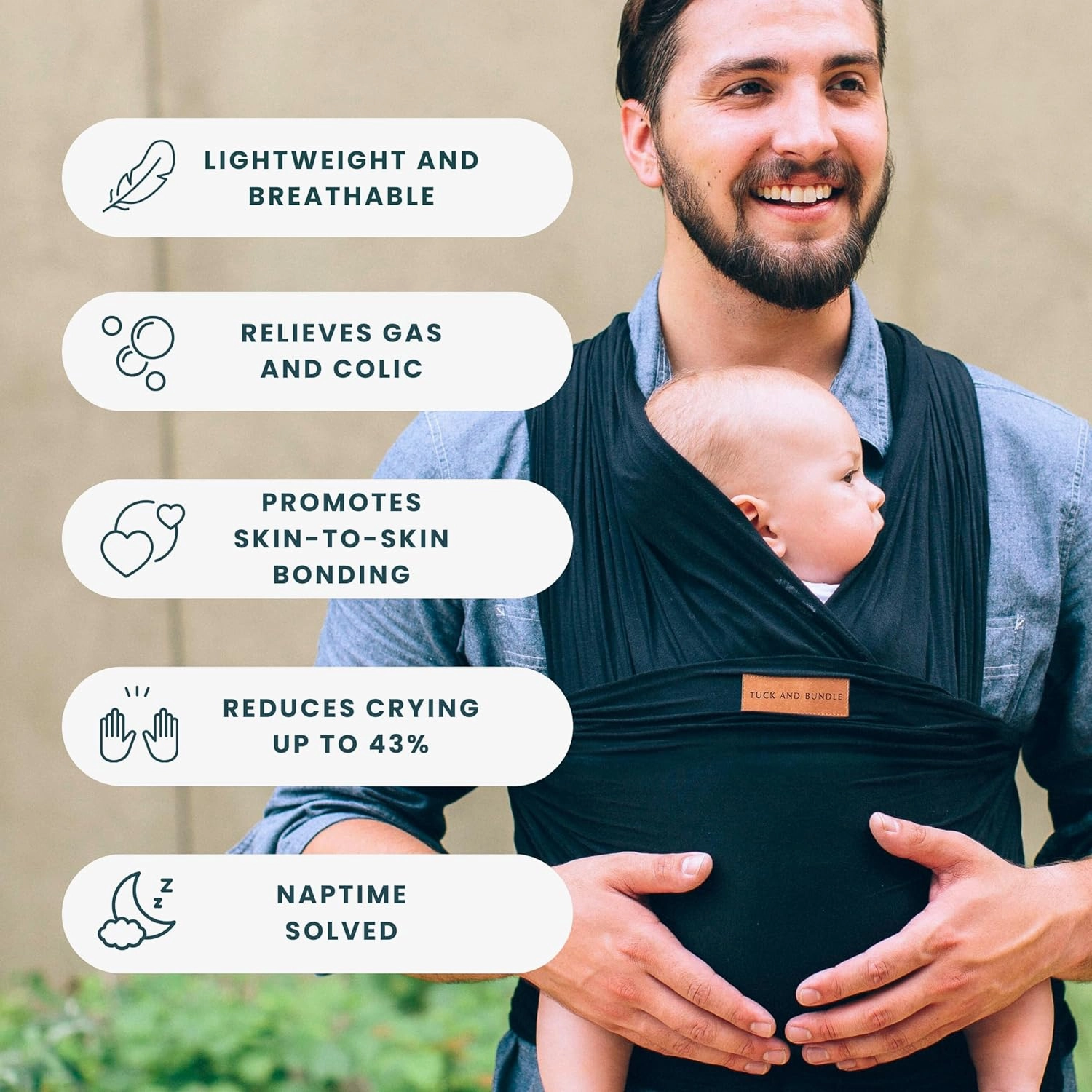 Ezra Baby Wrap - Lightweight Baby Carrier - Onyx Black - Best Baby Wrap for Newborns 0-18 Months - 100% Tencel Modal, Comfortable, Simple, and Hands-Free Babywearing Wraps